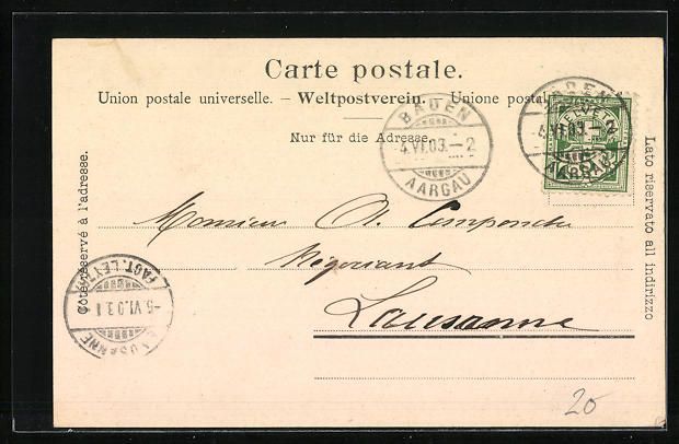 Cartoline postali: AK Baden, Partie an der Limmat, 1903 – Usato da Berlin venduto da bartko-reher 1