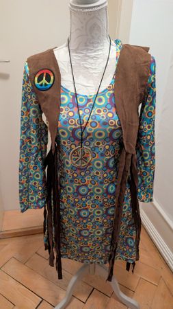 Hippie Kostüm Damen Kleid Weste Kette Grösse S