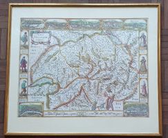 Antike Schweizer Landkarte, gerahmt, Nova Helvetia Tabula