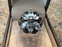 Ring Aquamarin CZ pompös Gr 52 Sterling Silber 925