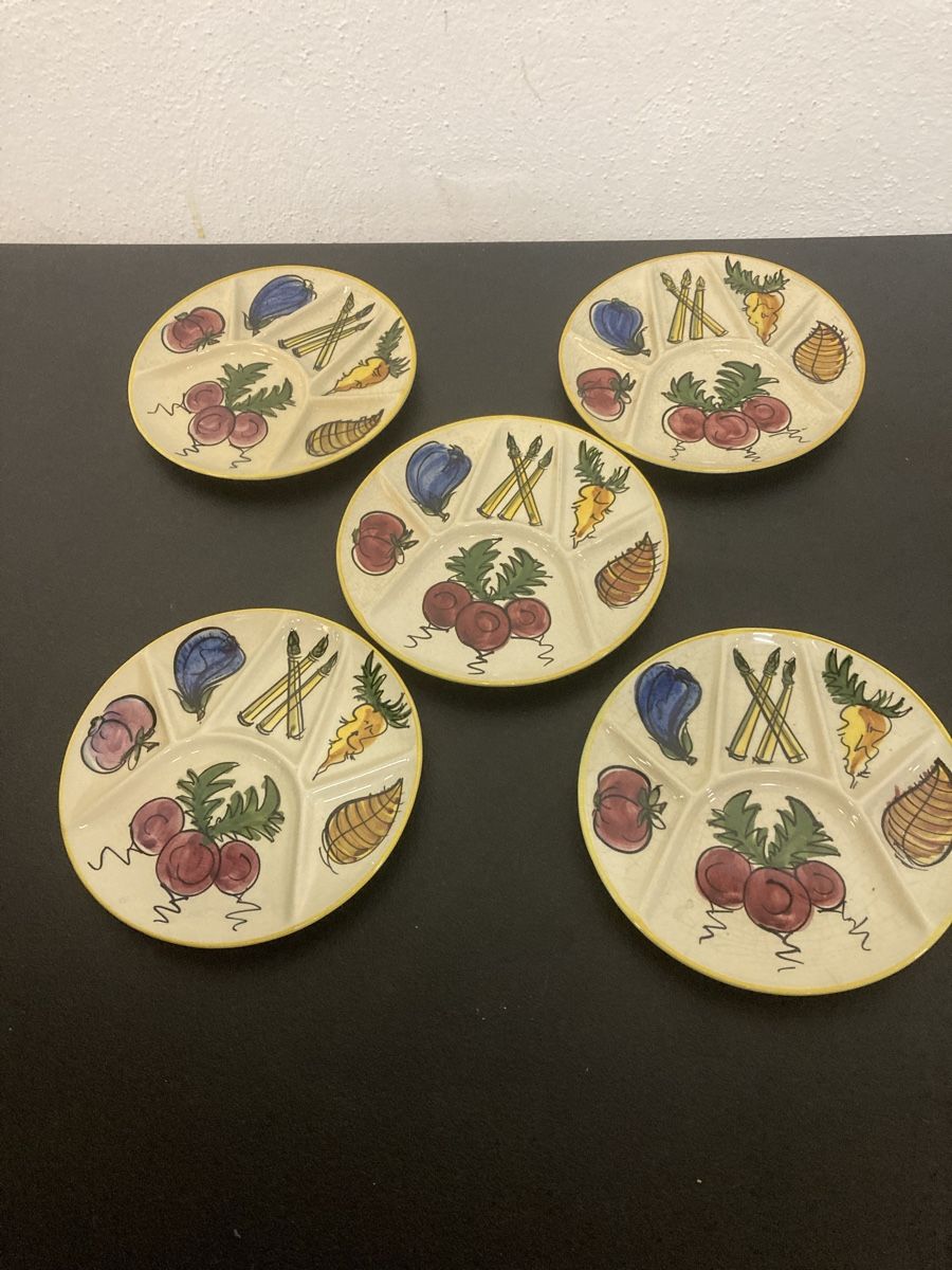 Teller: Gemüse-Keramik-Teller, 5 Stk., Servierteller, Vintage! – Gebraucht aus Winterthur von silen