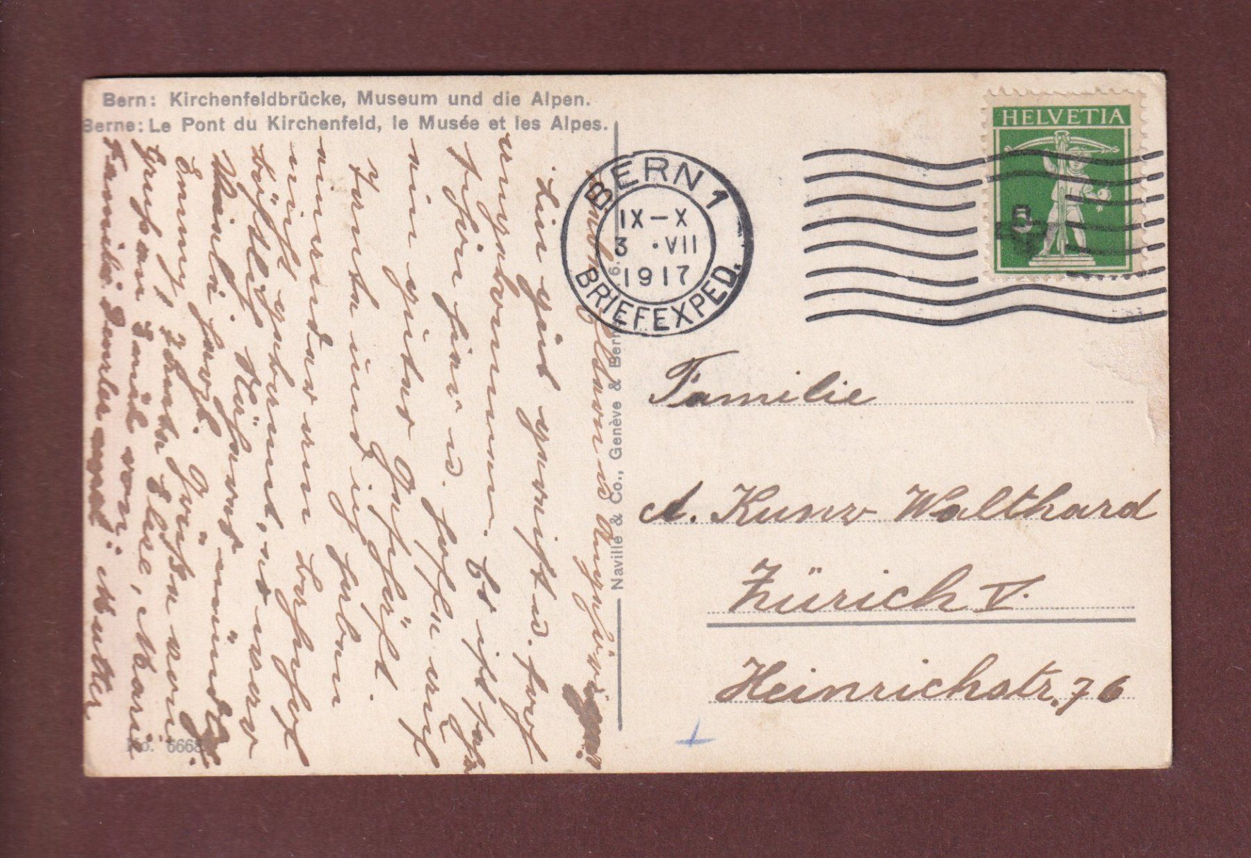 Cartoline postali: BERN - Kirchenfeldbrücke - 1917 – Usato da Pully venduto da nicecards-shop 1