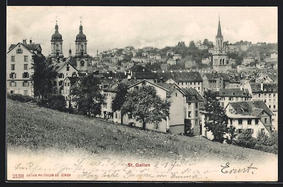 Ansichtskarten: AK St. Gallen, Teilansicht mit Kirche – Gebraucht aus Berlin von bartko-reher