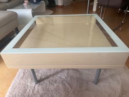 Couchtisch mit Glasplatte Holzoptik Metallbeine rechteckig