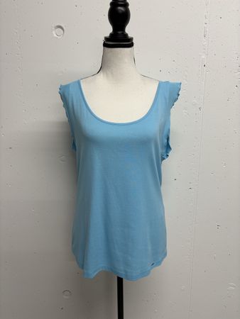 Marc Cain Top Gr. 44 hellblau Rüschen Baumwolle Shirt