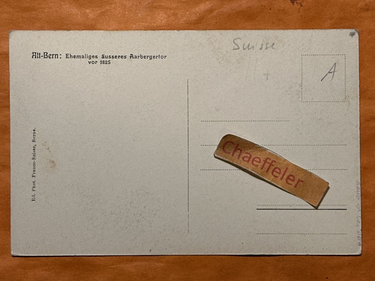 Cartoline postali: Alt-Bern, ehemaliges äusseres Aarbergertor vor 1825 – Usato da Zürich venduto da Chaeffeler 1