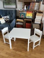 Kids white table and two chairs, great for playroom!