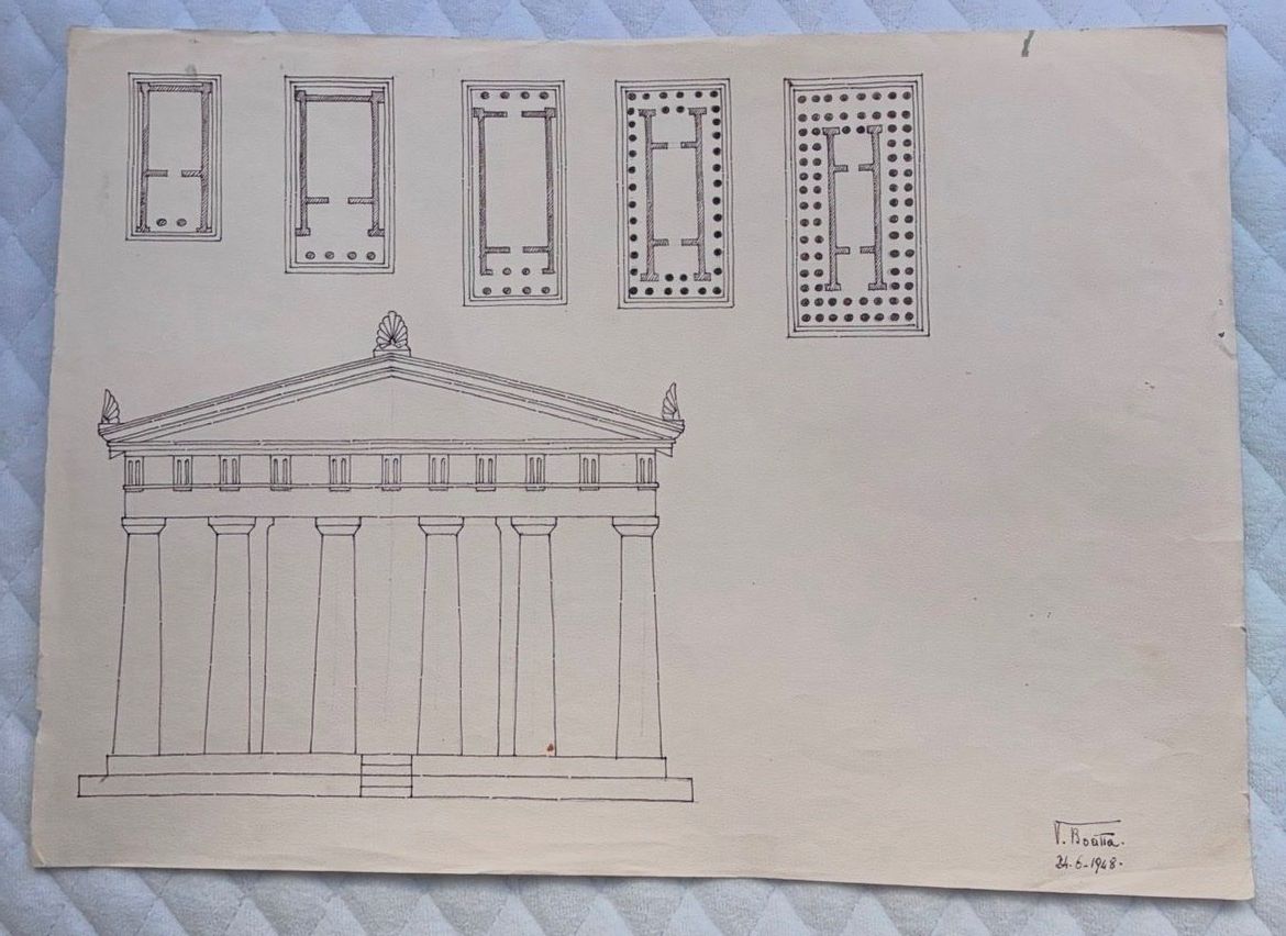 Dipinti: 2 Dessins architecturaux temples grecs, plans, elevacions. – Usato da Genève venduto da gen_sk2c 1