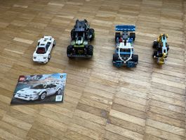 4 Lego Fahrzeuge, 3x Technik, 1x Speed