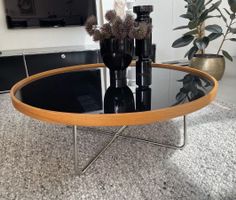 Couchtisch Interio aus Holz, Glas, Chrome; rund 100cm