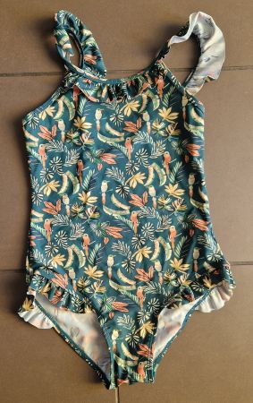Sommerlicher Badeanzug, Badekleid, Gr. 140, Papageien Muster