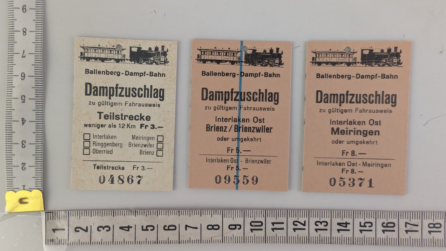 Biglietti: 3x Ballenberg Dampfbahn & Brünig-Bahn Tickets, SBB, 1988 – Difettoso da Zürich venduto da axolottchen