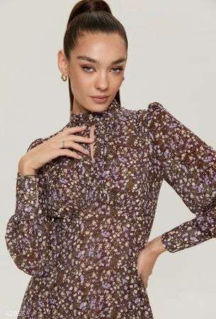Brown Floral Chiffon Dress Size: M New