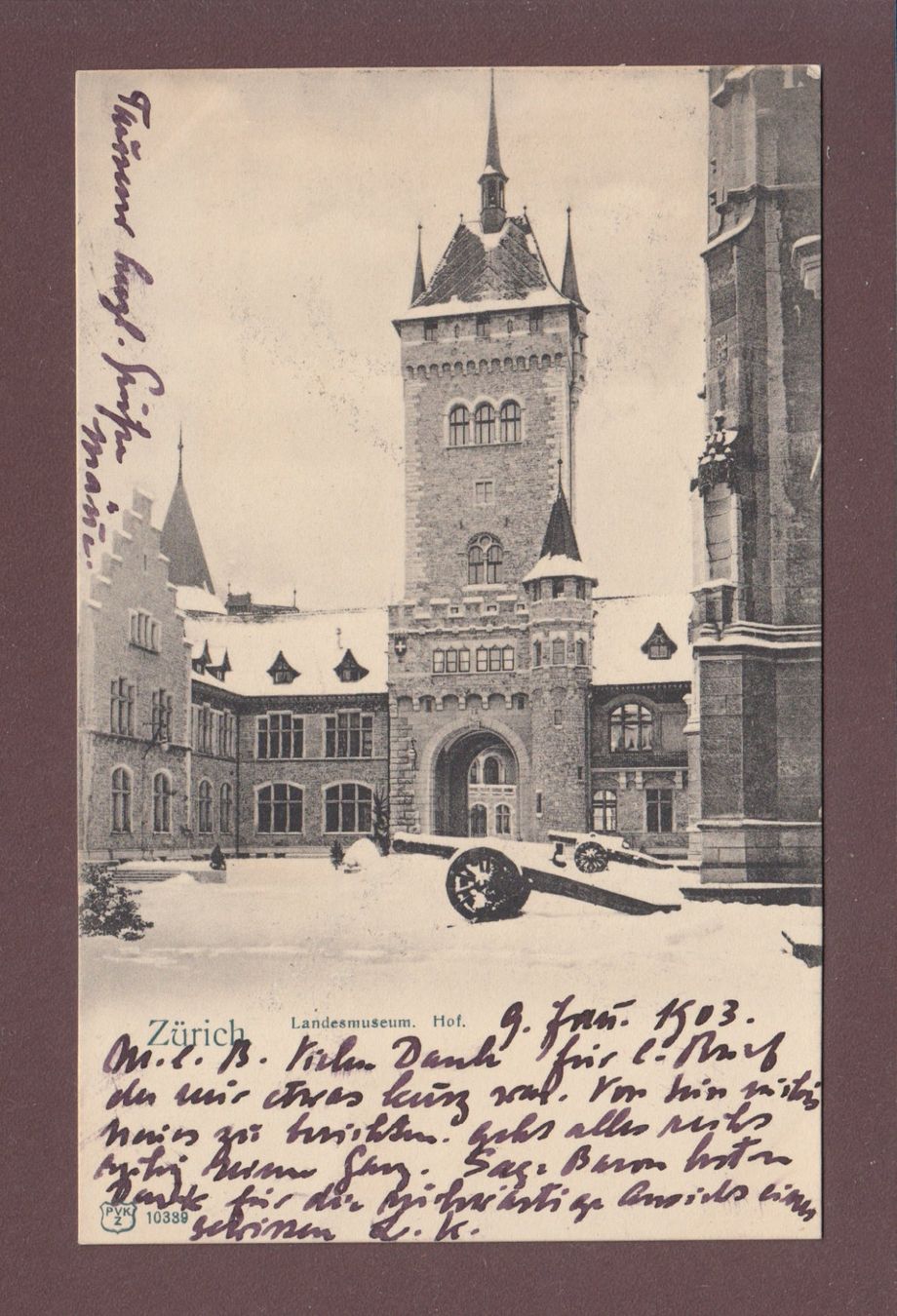 Cartoline postali: ZÜRICH - Landesmuseum - Schnee - 1903 – Usato da Pully venduto da nicecards