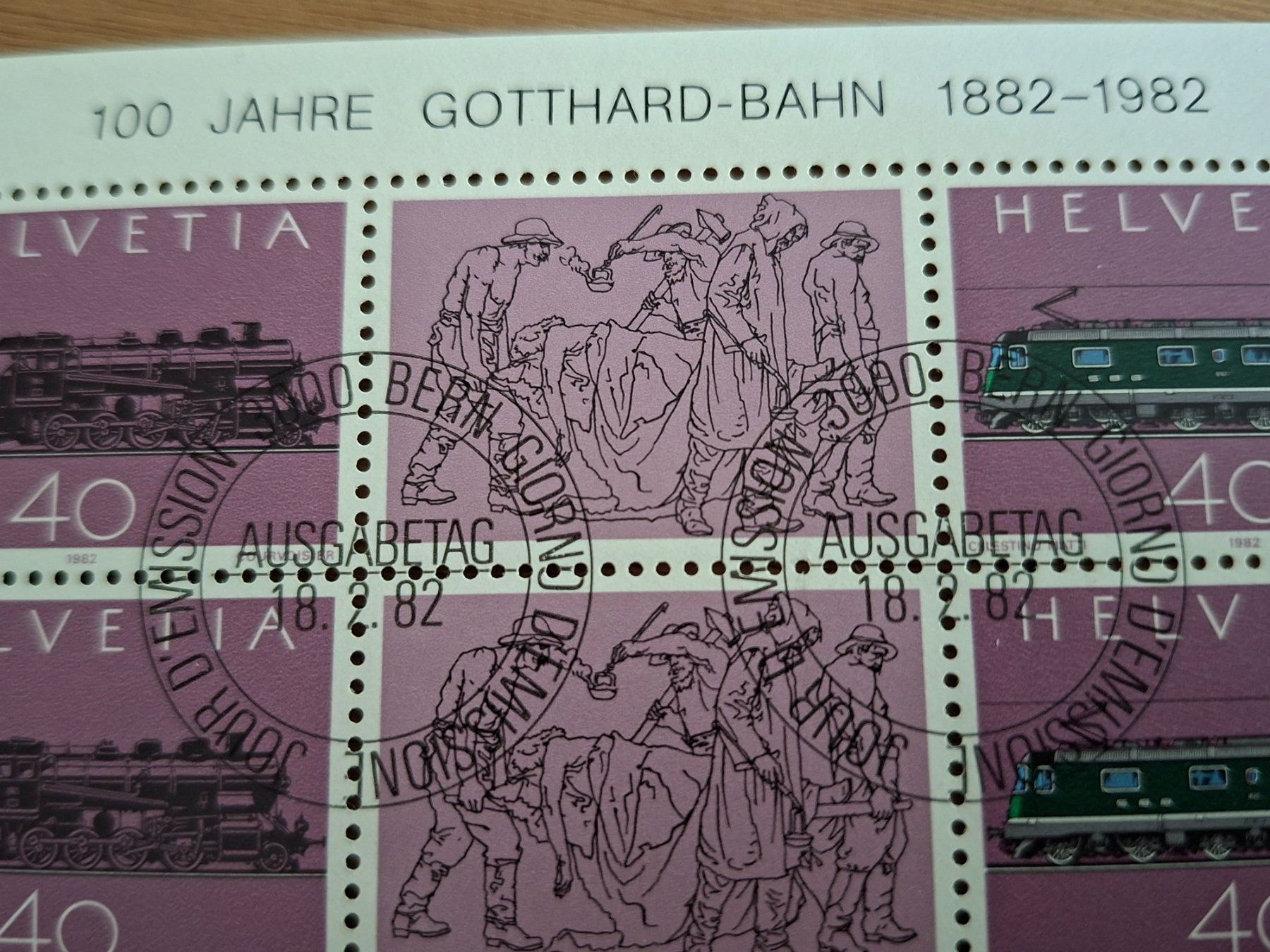 Tutti i francobolli: 100 Jahre Gotthard Bahn 1882-1982:  Kleinbogen – Nuovo (secondo la descrizione) da Hinterkappelen venduto da 1399 2