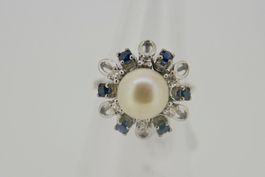 Schöner Brillant Safir Perle Ring  14 kt. Ringgr. 54