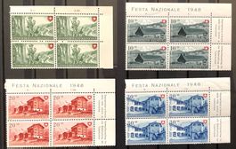 1948 - Pro Patria 1948 Serie im 4er-Block ** Eckrand