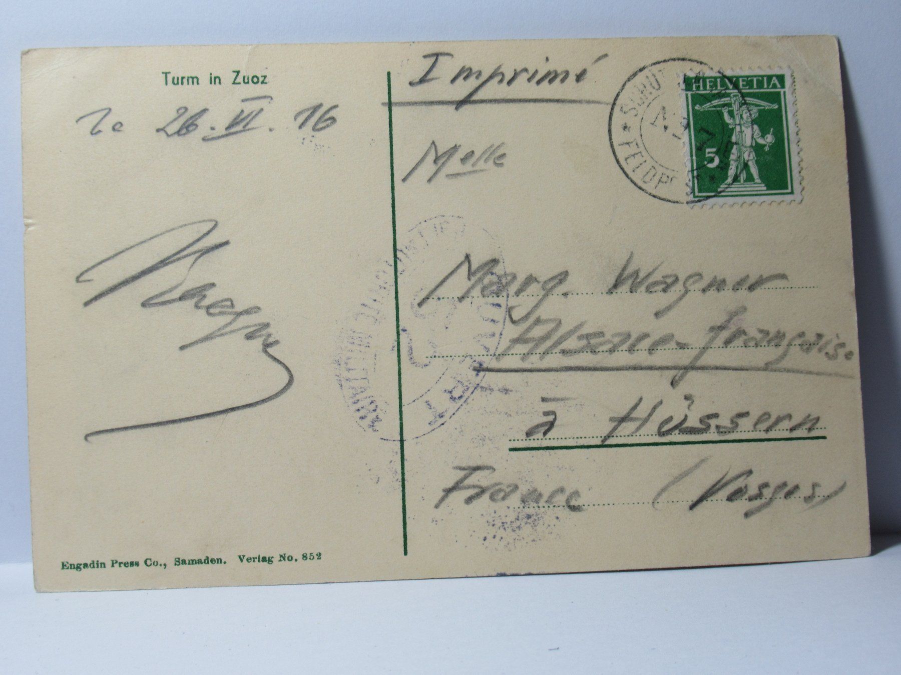 Ansichtskarten: Turm in Zuoz 1916 – Gebraucht aus Grenchen von Bluemchen1900 1