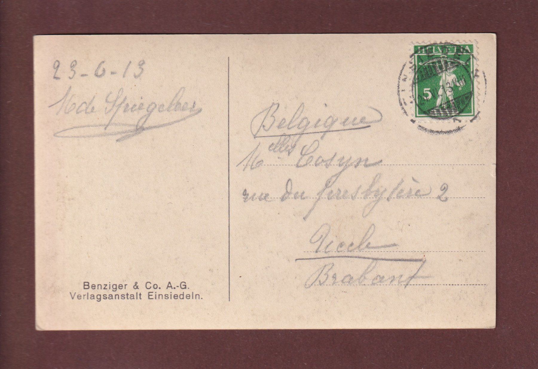 Cartoline postali: EINSIEDELN - Stiftskirche - 1913 – Usato da Pully venduto da nicecards 1