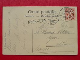 Stabstempel NYON-LAC mit SCHIFF auf Postkarte mit 61B.