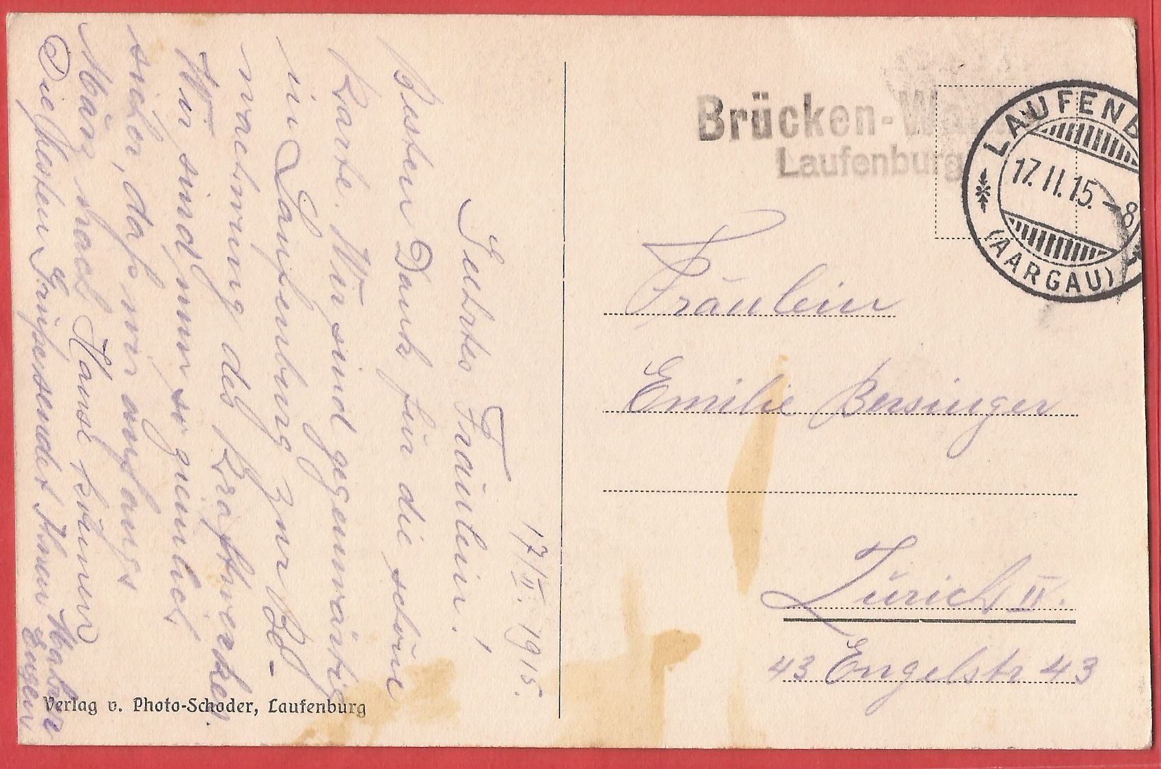 Cartoline postali: Laufenburg Kraftwerk - 1915 – Usato da Fislisbach venduto da Porano 1