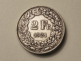 1x 2 Fr. - 1921 - Silber/Argent 0.835