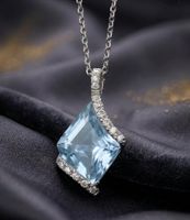 Rhombusform Aquamarin  Silber 925 Anhänger - Neu