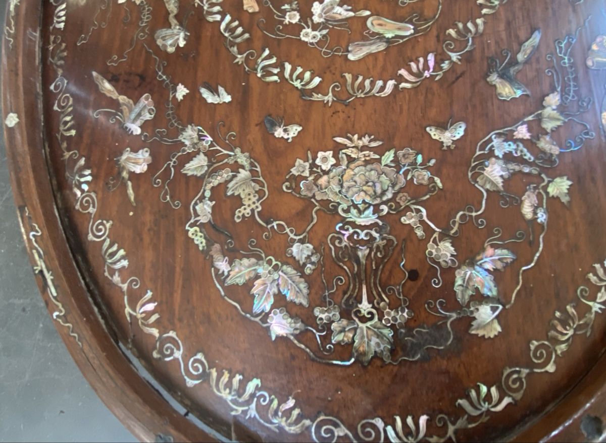 Articoli in legno: Ovale Holztafel mit Perlmutt-Intarsien – Usato da Kirchlindach venduto da Ovalix 3