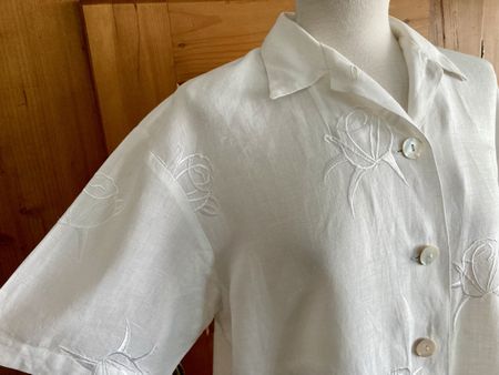 Leinenbluse mit Stickere von Express Wear , weiss Gr. L