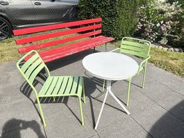 Gartenmöbel: Tisch 2 Stühle Metall