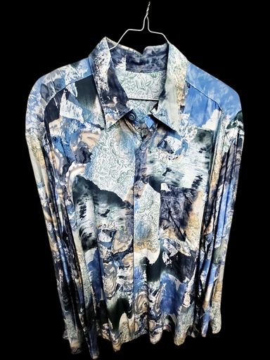 Chemises: Button-Down-Hemd mit abstraktem Muster - Blau & Grau Print – D'occasion à Zug par vinokilo 1