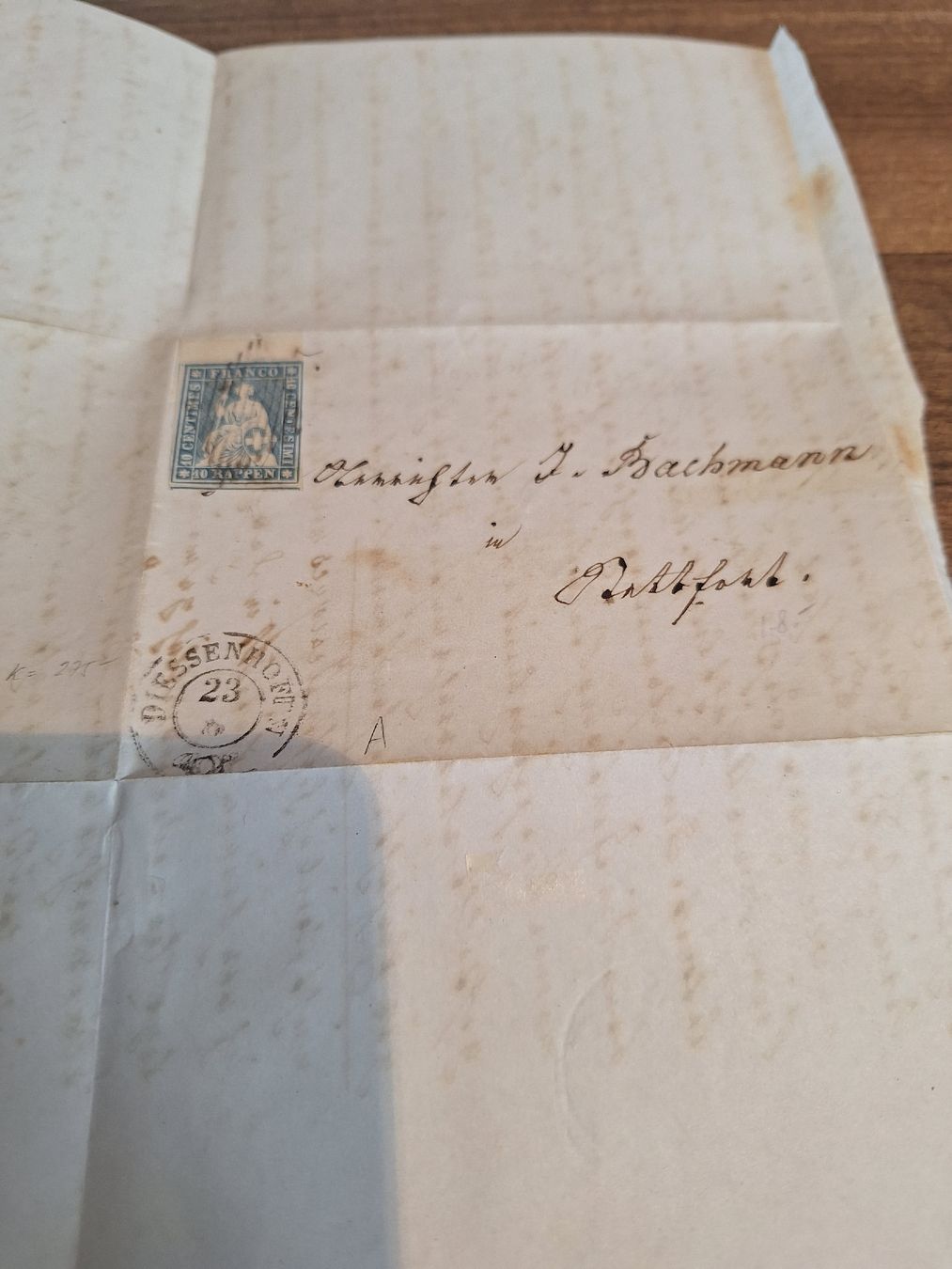 Tutti i francobolli: Strubel 23A3c mit Attest Briefstück – Usato da Balgach venduto da SIMEON27 2
