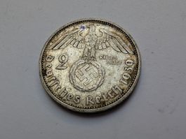 🇩🇪 Third Reich: 2 Reichsmark 1939 A Hindenburg. Silver