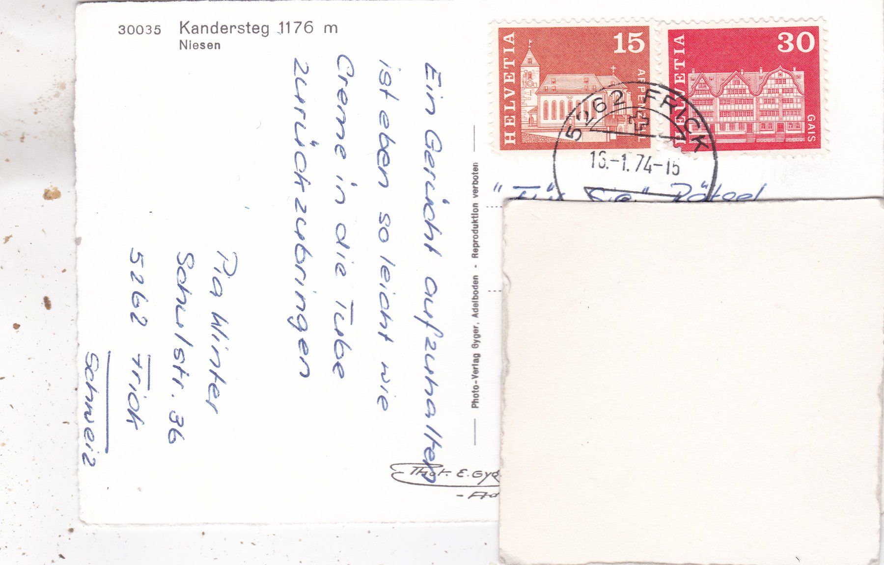 Cartoline postali: Kandersteg Niesen 1974 – Usato da Herisau venduto da Lisegrat2008 1