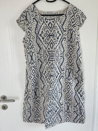 Kleid aus Leinen creme/blau Gr. XL Made in Italy