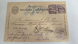 1892 Ganzsache mit MF Frankatur Ziffern