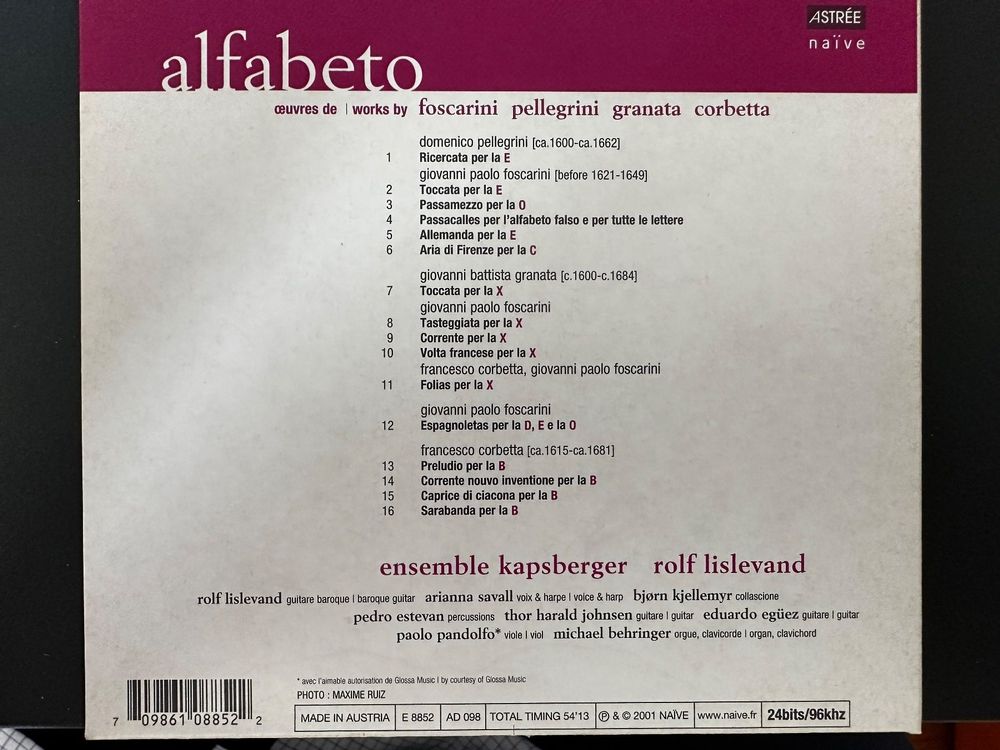 Alfabeto, Ensemble Kapsberger, Rolf Lislevand (Gebraucht) in Valendas ...