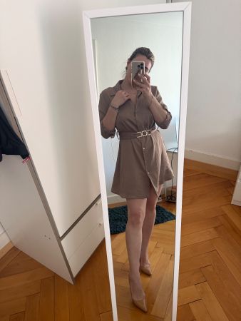Ζara Beige Shirt Dress with Belt – Size M