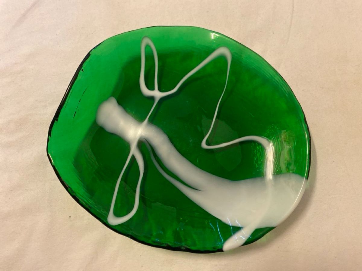 Murano Ciotole: Grüne Glasschale mit weissem Muster – Usato da sursee venduto da trilli-tralli 1