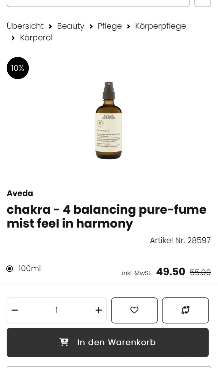 Profumi & Eau de Toilette: Aveda Chakra 4 Spray 100ml KörperSpray – Nuovo e nell'imballaggio originale da Niederuzwil venduto da Ib-top 1