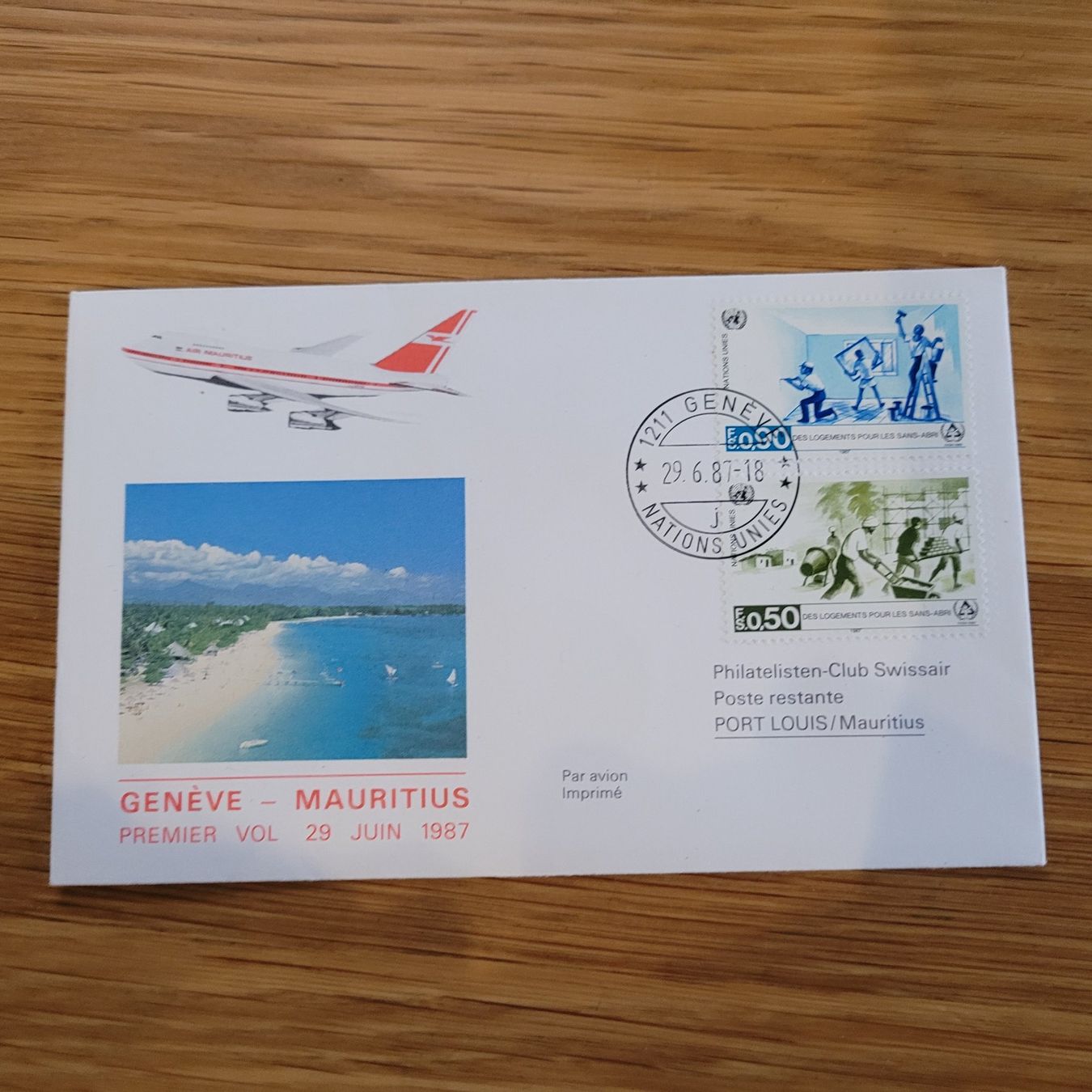 Tutti i francobolli: Luftpost Brief 1987 Genève Mauritius – Usato da Biel/Bienne venduto da Destockweb