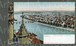 AK Farblitho Basel BS Blick v Münster ins Kleinbasel ≈ 1903