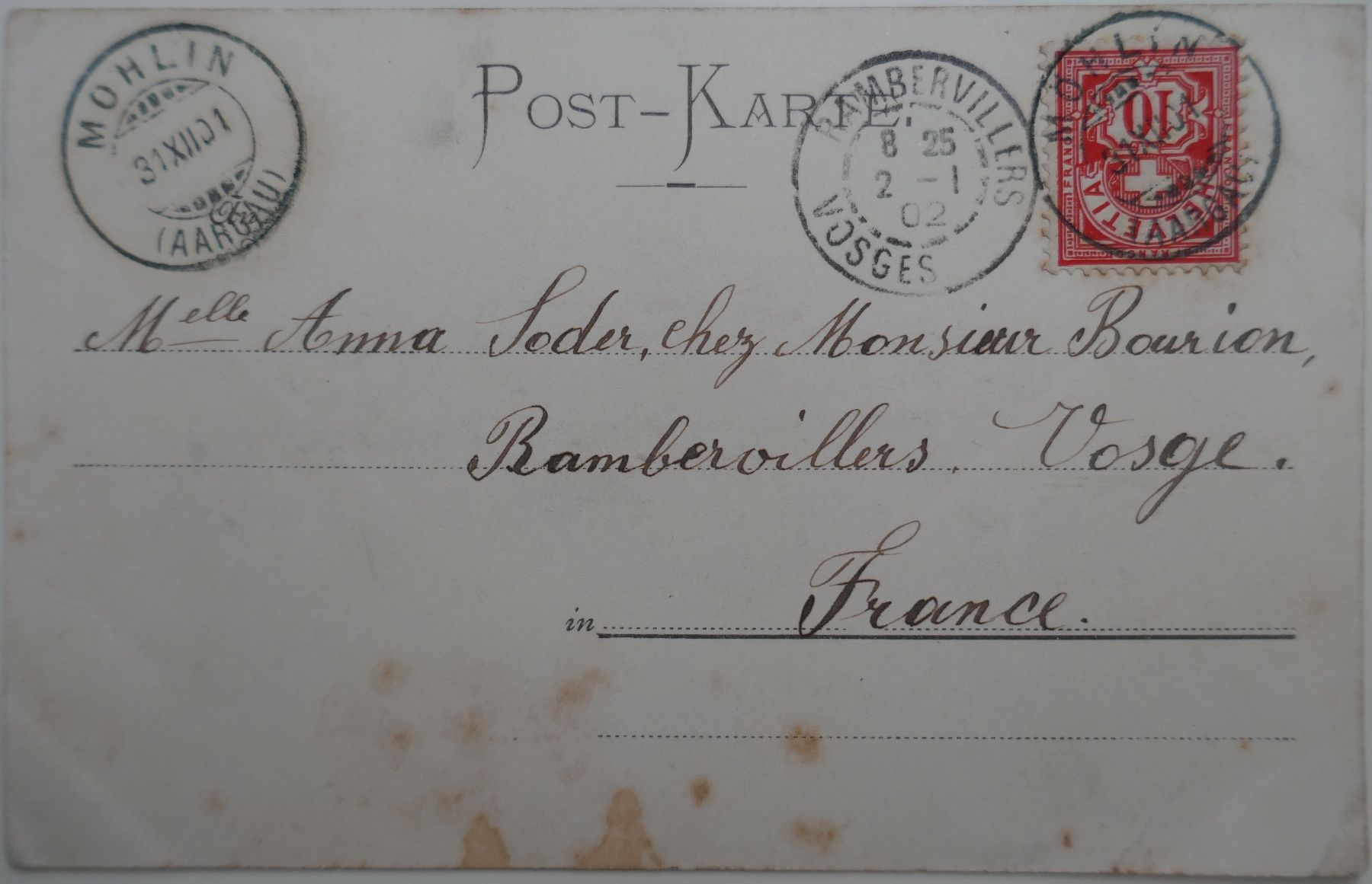 Cartoline postali: Postkarte 1901 Gruss aus Möhlin – Usato da Möhlin venduto da PHILABARTIS 1