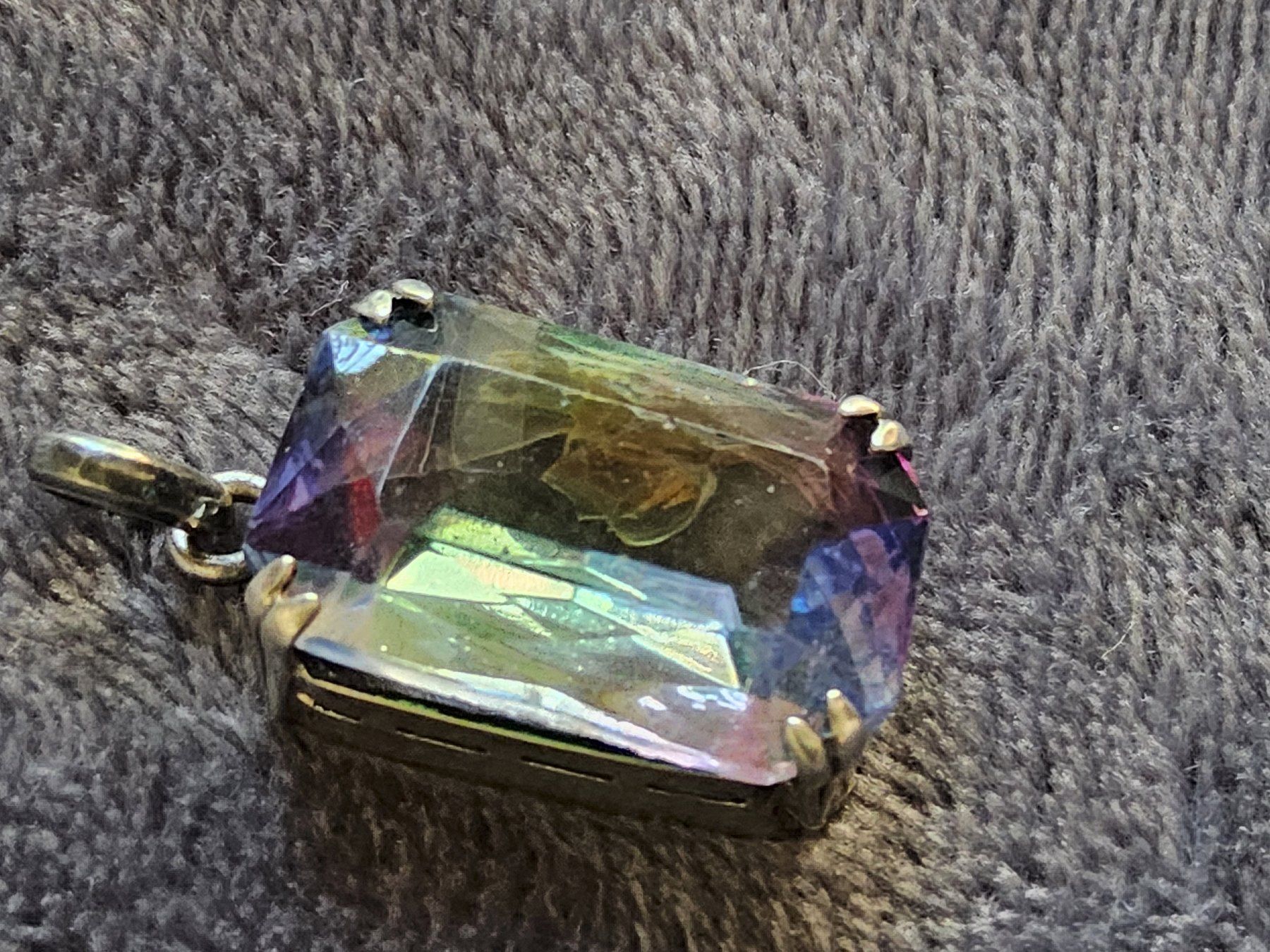 Anhänger: Antiker Irisglas, Rheinkiesel Anhänger, versilbert, ca 1940 – Gebraucht aus Zürich von SciTec