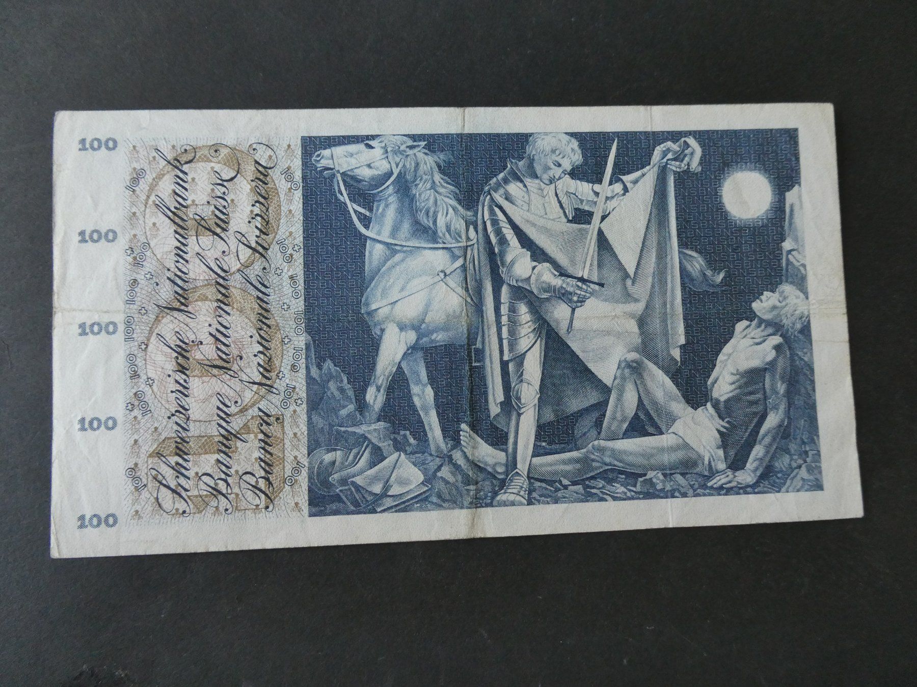 Banknoten: Schweiz 1967,  100 Franken – Gebraucht aus Hinterforst von Rohusri 1