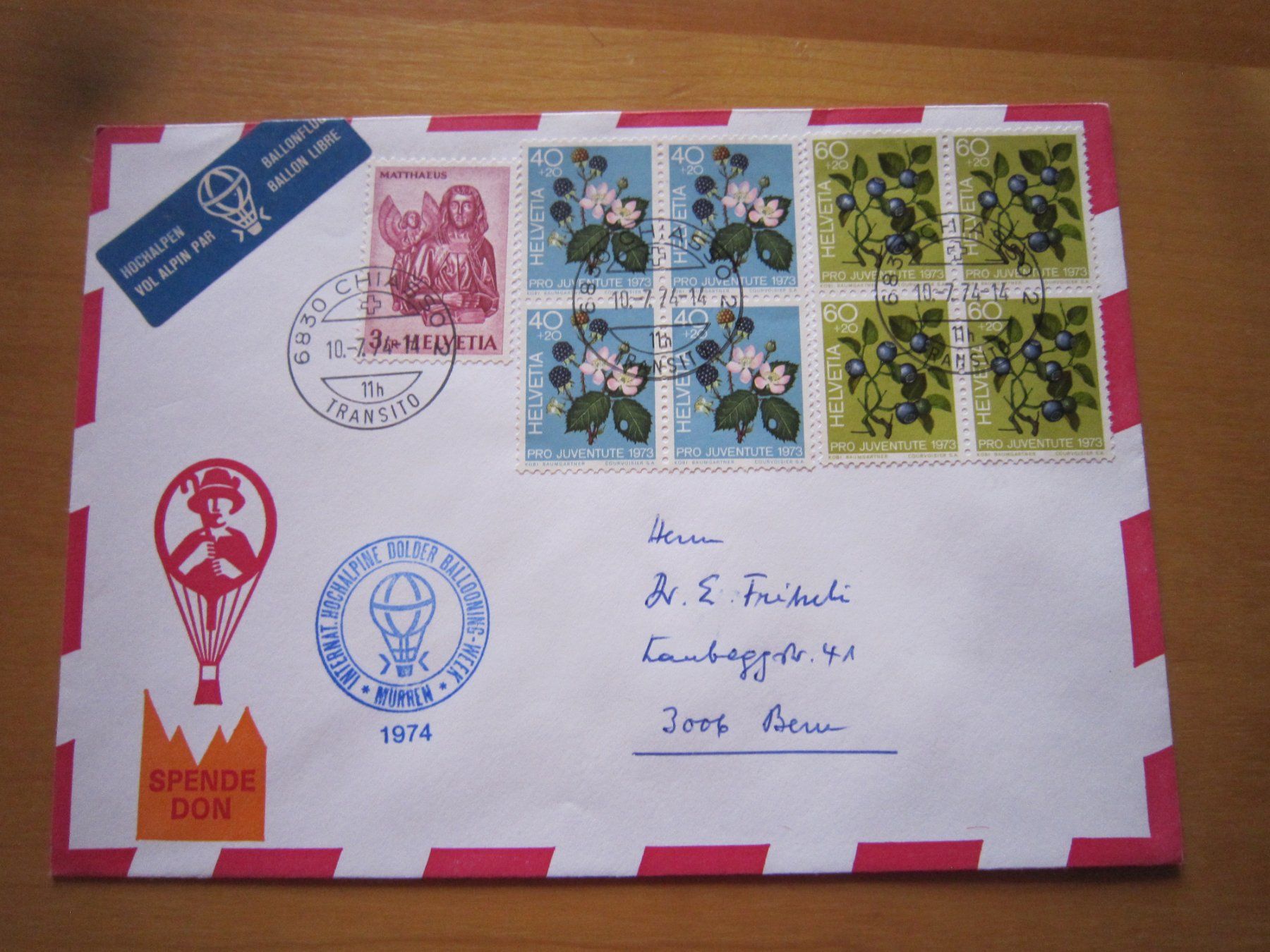 Tutti i francobolli: Ballonposto 1974 Stempel CHIASSO – Usato da Giubiasco venduto da sal_9j6w