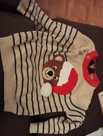 Kinderpullover gestreift mit Bärenmotiv Grösse 86