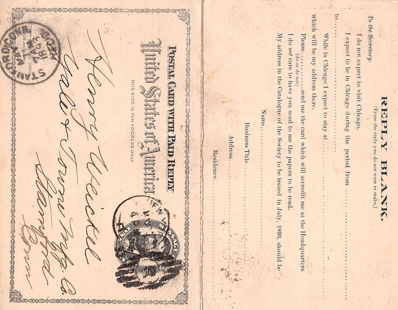 Tampons: uralte Ganzsache  mit Antwort 1893 – D'occasion à Winterthur par SchatzchischtliWinti