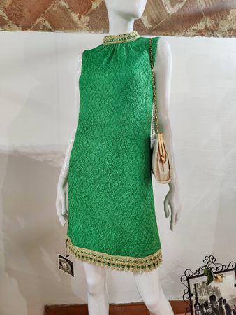 Rare Vintage 60's Green Mini Mod Dress Textured