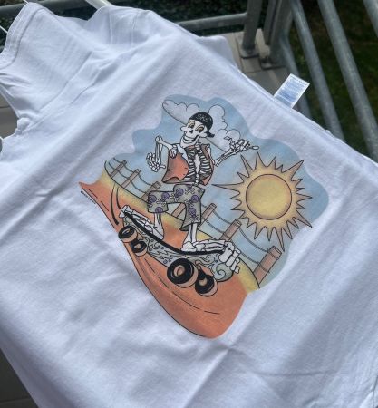 T-Shirt, weiss mit Color Effekt, 2XL, „Skateboard Skully“